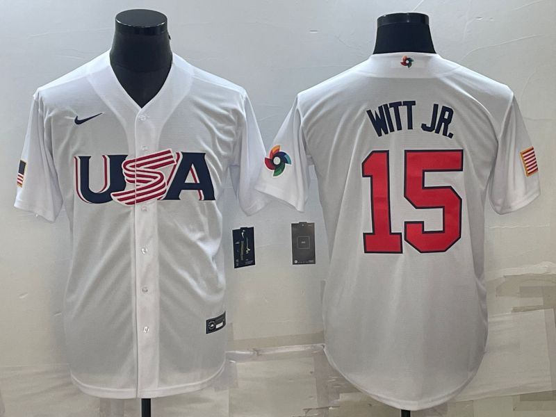 Men 2023 World Cub USA 15 Witt jr White Nike MLB Jersey9